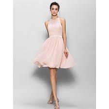 79 99 A Line Jewel Neck Knee Length Georgette Bridesmaid Dress With Sash Ribbon Pleats Blush Bridesmaid Dresses Satin Bridesmaid Dresses Bridesmaid Dresses