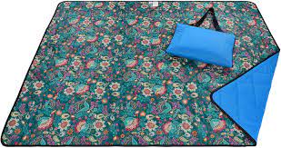 Edgy and unique beach blankets. Amazon Com Roebury Picnic Blanket Beach Blanket Large Oversized Water Resistant Sandproof Mat For Outdoor Travel Or Camping Folds Into A Compact Tote Bag Blue Bell Flowers Blue Back