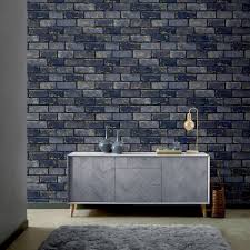 Industrial brick wall and food lying on wood table industrial brick wall best background texture close. Arthouse Industrial Brick Wall Navy Gold Metallic Wallpaper 692200