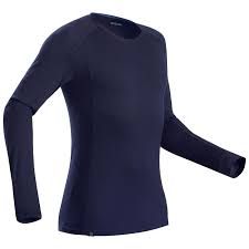 Mens Mountain Trekking Merino Long Sleeved T Shirt Trek 500 Navy