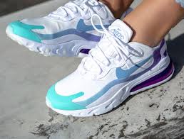 Nike Air Max 270 React Wmns White Light Blue Aurora Green Nike Women Sneakers Fashion In 2020 Nike Sneakers Women Sneakers Fashion Sneakers Men Fashion