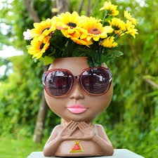 フェイスプランター フェイスプランターポット ヘッドプランター 植木鉢 屋内用 排水付き 小さな植木鉢 多肉植物 7インチの植木鉢  フェイスフラワーポット 植物花瓶 新築祝いのギフト 新しい家の装飾 ブラウン