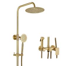 Brushed Gold Bath And Shower Mixers 8 Rainfall Shower Faucet Set Wall Mounted With Hand Shower Brass Bathroom Rain Shower Tap Shower Faucets Aliexpress