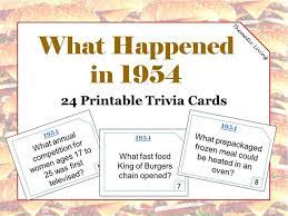 Instantly play online for free, no downloading needed! 67th Birthday 1954 Trivia Cards Anniversary Games Etsy Trivia Card Games Anniversary Games
