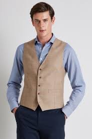 Tailored fit light camel epsom overcoat. Moss 1851 Tailored Fit Camel Blue Windowpane Waistcoat