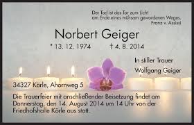 Traueranzeigen von Norbert Geiger