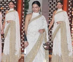 Deepika Padukone In White Saree At Mukesh Ambani Niece Pre Wedding Party Celebrity Pictures At Muke Saree Designs Bollywood Saree Blouses Saree Blouse Designs