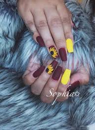 Coffin Shaped Black Sunflower Acrylic Nails Sunflower Nails Sunflower Nails Best Acrylic Nails Coffin Nails Designs
