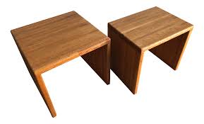 Vintage Mid Century Modern Butcher Block C Shaped Side Tables A Pair In 2020 Side Table Rustic Side Table Butcher Block