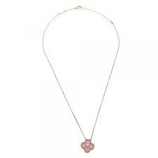 All items are authenticated through a rigorous process overseen by experts. Van Cleef Arpels Vintage Alhambra Diamond Pink Inlay 18k Rose Gold Pendant Necklace Van Cleef Arpels Tlc