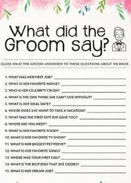 Photocopies of the game and pencils or pens for all of your guests. What Did The Groom Say Bridal Shower Games Bachelorette Party Games Wedding Quiz Game I Bachelorette Party Trivia Bachelorette Party Questions Wedding Quiz