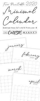 5x7 Printable Black And White Calendar 2020 Free Printable 2020 Minimal Calendar Minimal Calendar Free Printables Free Calendar