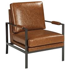 Peacemaker Dark Bronze Finish Metal Arm Accent Chair With Light Brown Faux Leather By Signature Design By Ashley At Nashco Furniture Nashville Brown Accent Chair Accent Chairs Leather Accent Chair
