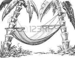 Hammock And Palm Trees Drawing Beach Drawing Palm Tree Drawing Tree Drawing