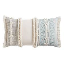 Textured Blue Lumbar Pillow With Fringe Light Blue Pillows Lumbar Pillow Pillows