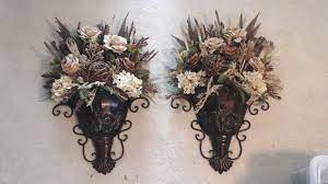 Interior foyers, living rooms, sunrooms and corridors can all benefit from spirited indoor ceramic wall planters that spring flowers and greens. Floral Wall Sconce Wall Arrangement Elegant Luxury Large Silk Floral Shipping Included Foyer Living Foyer Decorating Tuscan Decorating Flower Arrangements