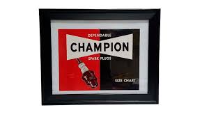 1950s Champion Spark Plugs Framed Size Chart Sign K248