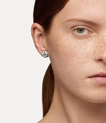 Vivienne Westwood Adel Single Stud Earring Adel Single Stud Earring In  PLATINUM-BLACK-Enamel Vivienne Westwood