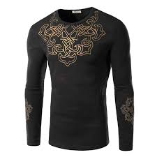 Men S Slimming Round Neck Totem Print Long Sleeves Flocky T Shirt Mens Fashion Sweaters Long Sleeve Tshirt Men Men Shirt Style