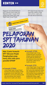 Lembaga hasil dalam negeri malaysia (lhdnm) ingin memaklumkan bahawa perkhidmatan pendaftaran perniagaan dan pembaharuan lesen perniagaan di lhdnm cawangan kuching, sarawak sepanjang tempoh perintah kawalan pergerakan (pkp) akan dibuat secara janji temu mulai 20 april 2020. Cara Lapor Spt Tahunan 2020 Karyawan Di Djp Online Pada 2021 Tirto Id