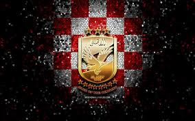 Download Wallpapers Al Ahly Sc Glitter Logo Egyptian Premier League Red White Checkered Background Epl Soccer Egyptian Football Club Al Ahly Logo Mosaic Art Football Al Ahly Fc For Desktop Free Pictures