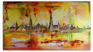 Ulm 5 Skyline 80x140 Mediterranes Stadtbild Gemalt Bilder Moderne Gemalde Skyline Malerei