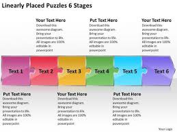 linearly placed puzzles 6 stages work process flow chart