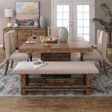 Each leaf 18 inches wide, making a maximum table width of 75.5 inches when both leaves are used, and has a chair clearance of 24.25 inches. Century 5 Piece Dining Set With Bench Upholstered Chairs Jerome S