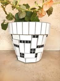 Black And White Flower Pots Mosaic Flower Pot Large Indoor Tile Planter Black And White Mosaic Flower Pots Mosaic Pots Mosaic Planters