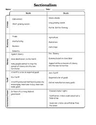 Sectionalism Chart Graphic Organizer With Answer Key