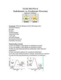 Ngss Ms Ps1 6 Endothermic Vs Exothermic Processes Study Guide With Key Study Guide Ngss Ngss Science