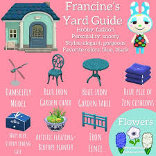And wake up at 9:30 a.m. Francine S Yard Guide Animalcrossing Animal Crossing Characters Animal Crossing Villagers Animal Crossing Guide