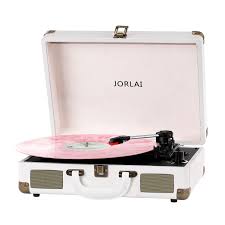 Amazon.com: JORLAI Record Player 3 Speeds Turntable with Bluetooth Built-in  Battery Stereo Speakers Vintage Record Player Belt Driven Portable Suitcase  PC Recording White : Electronics
