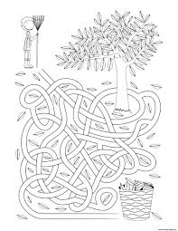 Free printable fall coloring pages. Fall Rake Leaves Maze Activity Sheet Coloring Pages Printable