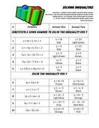 Christmas Holiday Solving Inequality Coloring Activity Solving Inequalities Solving Linear Equations Solving