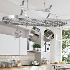 Handcrafted Scroll Arm Oval Ceiling Pot Rack With 24 Hooks Stainless Steel In 2020 Pot Hanger Kitchen Pot Rack Pot Storage