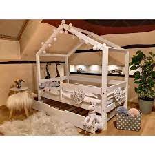 lit cabane pour enfants avec barriere et tiroir couleur blanc 190x90cm en bois cdiscount maison