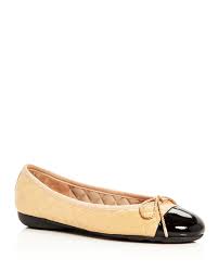 Paul Mayer Best Quilted Leather Patent Cap Toe Ballet Flats In Black Beige Black Lyst