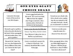 One Eyed Giant Novel Tales From The Odyssey Choice Board Menu Project Middle School Novels Choice Boards Learn Greek