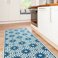 Dark Blue Kitchen Mat Vinyl Floor Mat With Moroccan Tiles Etsy Vinyl Flooring Vinyl Floor Mat Kitchen Mats Floor