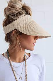 Straw Visor With Rubber Band To Carry With Adjustable Velcro Back Length 5 5 Visors Fashion Hat Hairstyles Women Visor