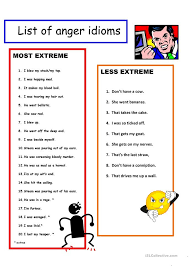 5 Page Anger Idioms Vocabulary Key Idioms Prepositional Phrases Anger