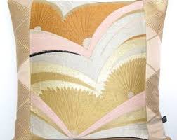 Luxury Decorative Pillow Cushion In Metallic Art Deco Fan And Diamond Geometric Design Woven From Japanese Obi Luxury Pillows Decorative Pillows Silk Cushions