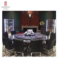 A granite dining table with lots of space to seat guests. House Luxury Palace Gemstone Azul Bahia Blue Granite Large Dining Room Table China Countertops Kitchen Countertops Made In China Com