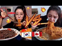 Koreans Vs Non Koreans Mukbangers Eating Fire Noodles Youtube Eat Spicy Recipes Noodles