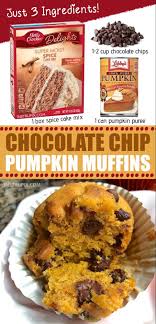 3 Ingredient Chocolate Chip Pumpkin Muffins Recipe Pumpkin Chocolate Chip Muffins Pumpkin Dessert Pumpkin Recipes