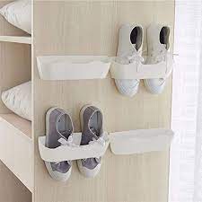 Sneakers storage over the door. Amazon Com Yocice Wall Mounted Shoes Rack 4pcs With Sticky Hanging Strips Plastic Shoes Holder Storage Organizer Door Shoe Hangers White Sm02 4pcs Home Improvement