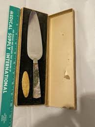 Vintage Genuine Abalone Pearl John Salm Cake Knife Stainless De Luxe W/ Box 