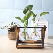 Wooden Plant Stand With Glass Vase Hydroponic Plant Stand Etsy In 2020 Glass Planter Plant Vase Wooden Plant Stands