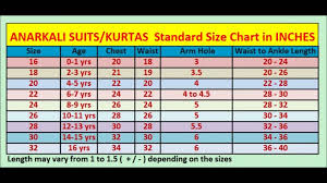 anarkali suit standart size charts size chart cute outfits for kids chart